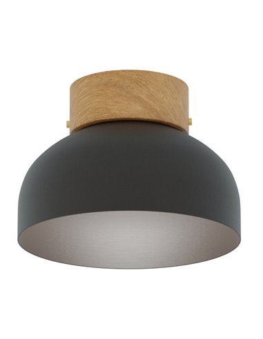 Plafón de techo Reiko – Robin – Lámpara redonda de metal y madera de fresno, Ø 21 cm