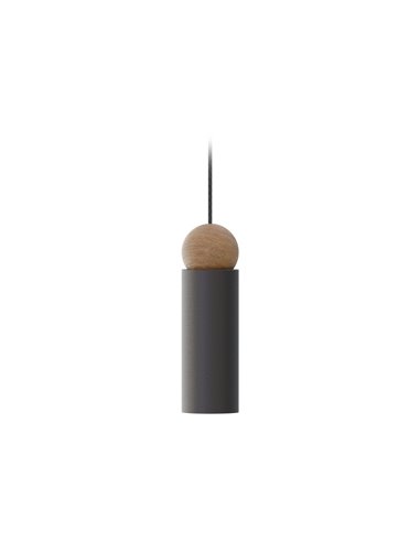 Lámpara colgante Rocio – Robin – Diseño minimalista, Estructura de metal con bola de madera de fresno, Altura regulable