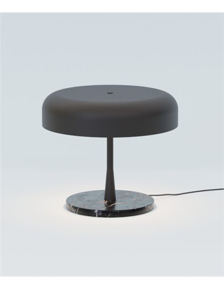 Lámpara de mesa Rea – Robin – Base de mármol, Pantalla negra mate, 3xE27