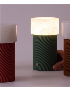 Lámpara portátil Rizzo – Robin – Diseño moderno de alabaster y madera reciclada, LED 3000K 250 lm, Regulación Push