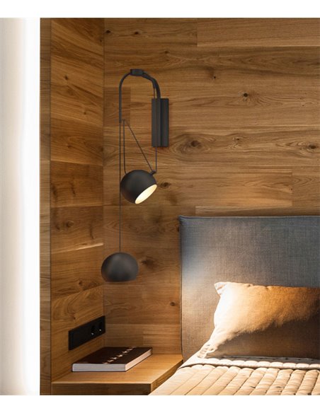 Lámpara de pared Sirius – Luxcambra – Diseño moderno con 2 luces, acabado negro