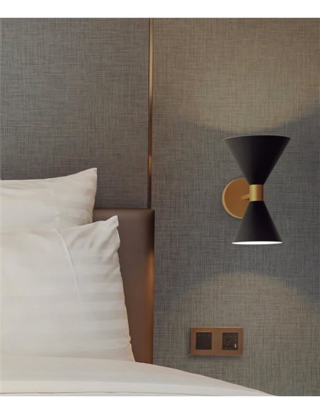 Aplique de pared Uec – Luxcambra – Lámpara decorativa en blanco o negro y dorado, 2 luces