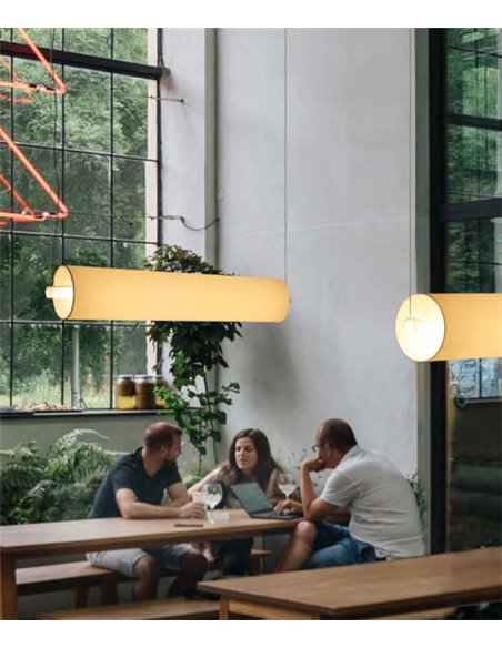 Lámpara colgante Barceloneta Horizontal – Luxcambra – Diseño horizontal 110 cm, pantalla de pergamino o encintada