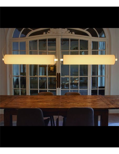 Lámpara colgante Barceloneta Horizontal – Luxcambra – Diseño horizontal 110 cm, pantalla de pergamino o encintada