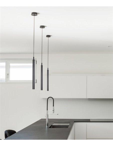 Lámpara colgante Milos – Luxcambra – Diseño minimalista tubular negro, luz LED