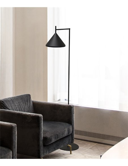 Lámpara de pie Sutton – Luxcambra – Lámpara moderna negra, pantalla cónica, altura: 141 cm