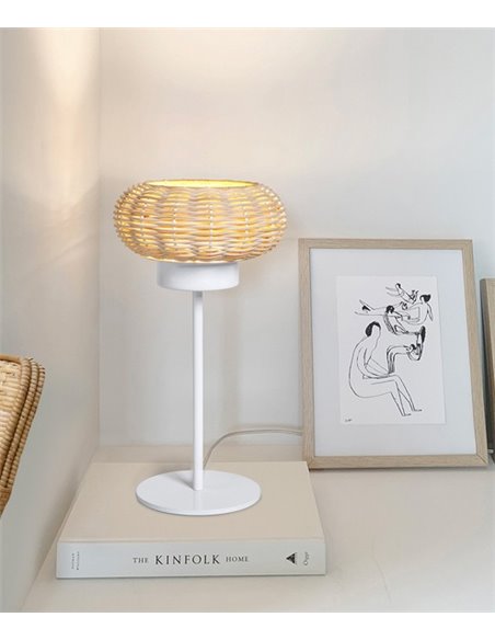 Lámpara de mesa Niuet – Luxcambra – Pantalla de mimbre natural, altura: 36,5 cm