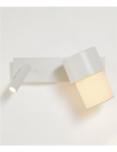 Aplique de pared Kan – Luxcambra – Lámpara con lector LED blanca, Pantalla cotonet