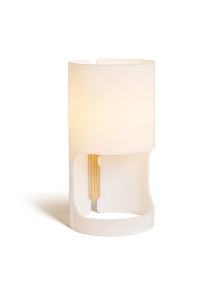 Lámpara de mesa Cilindre – Luxcambra – Estructura de fresno y pantalla blanca