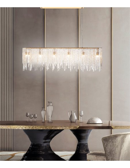Lámpara colgante – Copenlamp – Latón oro, Cristales Asfour, 12 luces