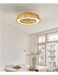 Plafón ventilador Indonesia – Mantra – Lámpara LED de ratán, luz regulable, mando incluido