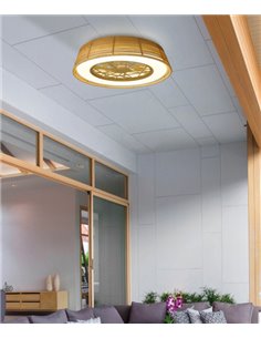 Ventilador con luz Indonesia Mini – Mantra – Plafón de ratán, LED regulable con mando a distancia, 4 velocidades