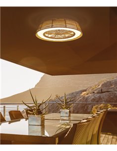Ventilador con luz Indonesia Mini – Mantra – Plafón de ratán, LED regulable con mando a distancia, 4 velocidades
