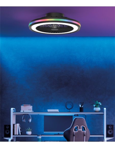 Plafón ventilador Gamer – Mantra – Diseño moderno, 3 velocidades, LED regulable