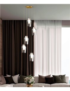 Lámpara colgante Nora – Mantra – 5 pantallas de cristal, disponible en 3 colores