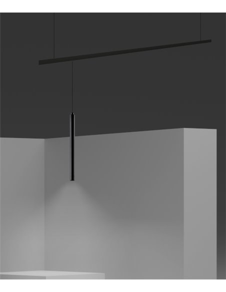 Lámpara colgante para carril 48V Magneto – Mantra – Diseño tubular minimalista, acabado negro