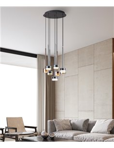 Lámpara colgante Tonic – Mantra – 8 luces con pantallas multicolores, florón redondo