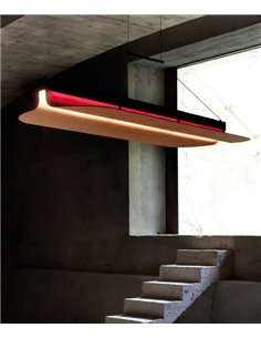 Lámpara colgante Omma horizontal – LZF – Pantalla de madera, LED 3000K regulable, Largo: 123 cm