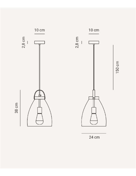 Lámpara colgante Cloche – Fokobu – Diseño industrial, pantalla de cristal transparente o fumé