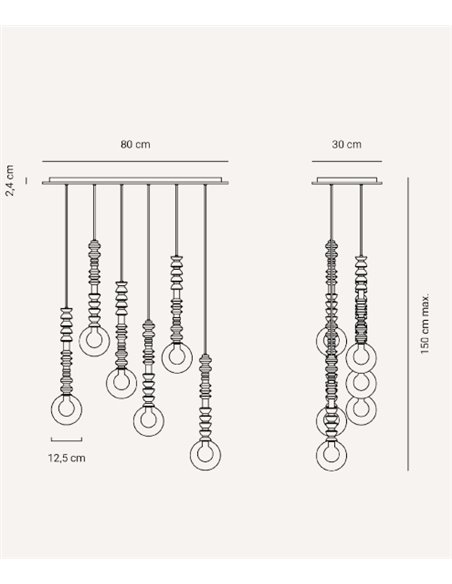 Lámpara colgante lineal Joselito – Fokobu – Lámpara decorativa de madera negra, 6 luces