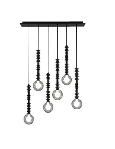 Lámpara colgante lineal Joselito – Fokobu – Lámpara decorativa de madera negra, 6 luces