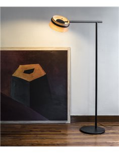 Lámpara de pie Loop - Faro – Pantalla orientable con regulador táctil, pantalla madera de fresno o cerezo