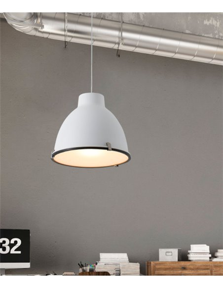 Lámpara colgante Charlotte – Faro – Pantalla de acero en gris o blanco, diseño industrial