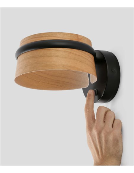 Aplique de pared Loop – Faro – Lámpara de lectura orientable, pantalla de madera