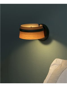 Aplique de pared Loop – Faro – Lámpara de lectura orientable, pantalla de madera