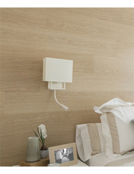 Aplique de pared Vesper – Faro – Lámpara con lector LED, pantalla de tela beige