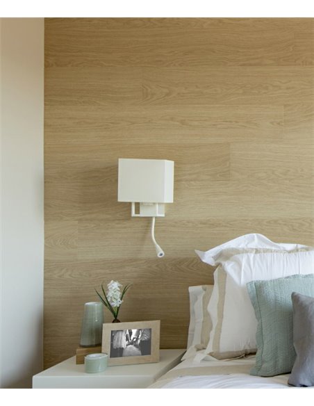 Aplique de pared Vesper – Faro – Lámpara con lector LED, pantalla de tela beige