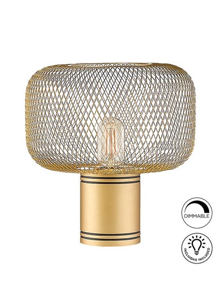 Lámpara de mesa Osiris – Schuller – Tulipa de malla metálica en dorado o negro