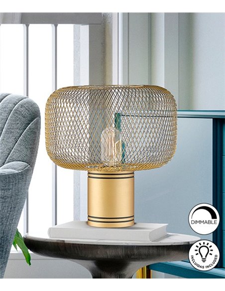 Lámpara de mesa Osiris – Schuller – Tulipa de malla metálica en dorado o negro