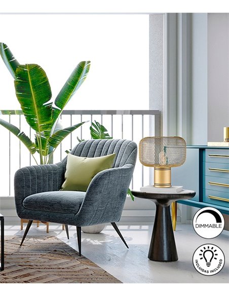 Lámpara de mesa Osiris – Schuller – Tulipa de malla metálica en dorado o negro