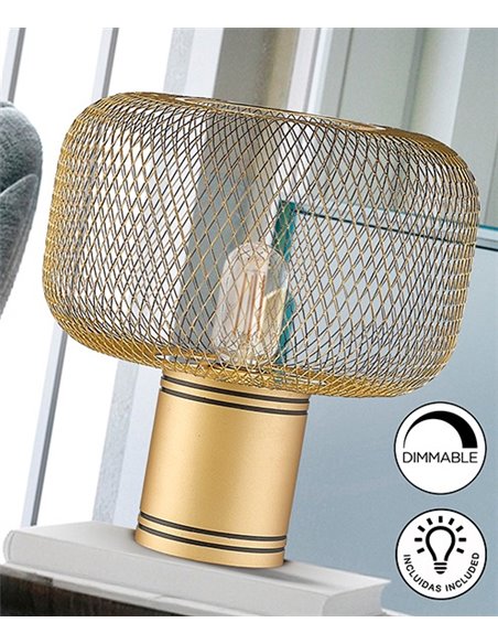 Lámpara de mesa Osiris – Schuller – Tulipa de malla metálica en dorado o negro