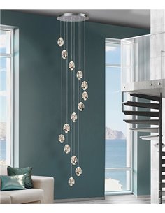 Lámpara colgante Rocío - Schuller - Lámpara LED XL, color plateado, idónea para hueco de escalera