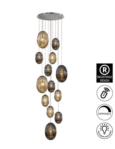 Lámpara colgante Ovila – Schuller – Lámpara decorativa de 13 luces, pantallas de cristal