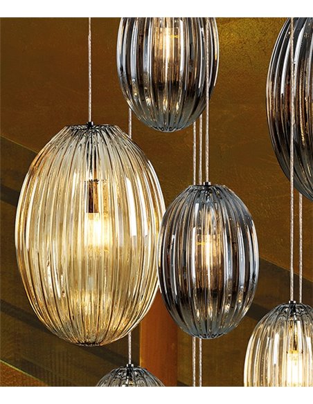 Lámpara colgante Ovila – Schuller – Lámpara decorativa de 13 luces, pantallas de cristal