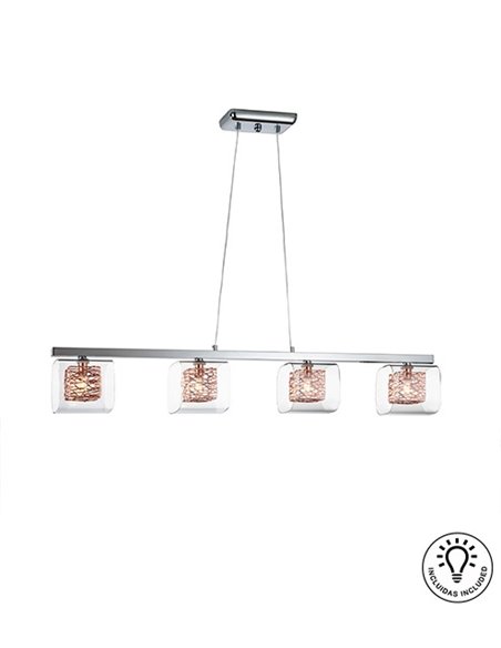 Lámpara colgante Lios – Schuller – Diseño lineal de 4 luces, tulipas de cristal