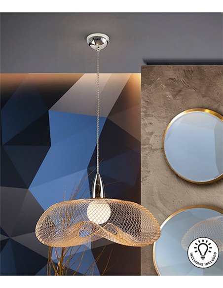 Lámpara colgante decorativa Forma – Schuller – Pantalla de malla negra o dorada