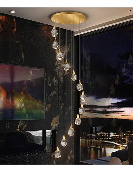 Lámpara colgante Aquaria 12 – Schuller – 12 tulipas de cristal macizo, lámpara LED decorativa