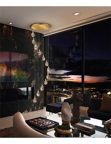 Lámpara colgante Aquaria 12 – Schuller – 12 tulipas de cristal macizo, lámpara LED decorativa