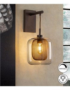 Aplique de pared Fox - Schuller - Lámpara colgante de pared, estilo industrial, malla metal+cristal