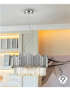 Lámpara colgante Tiara – Schuller – Pantalla de cristal facetado en cromo o dorado