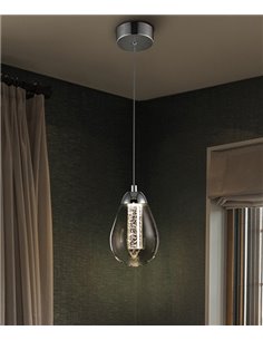 Lámpara colgante Taccia – Schuller – Doble tulipa de cristal transparente