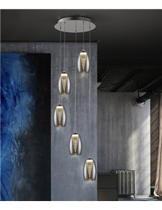 Lámpara colgante Nebula – Schuller – Diseño moderno con 5 luces, pantallas de cristal espejado