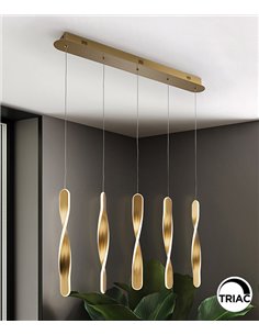 Lámpara colgante lineal Twist – Schuller – Lámpara minimalista regulable, acabado oro cepillado
