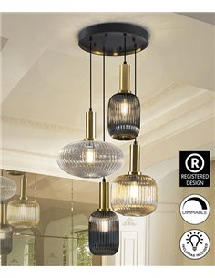 Lámpara colgante Norma- Schuller – Lámpara de 4 luces, tulipas de cristal en 3 colores
