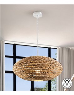 Lámpara colgante Nana – Schuller – Lámpara boho chic natural, pantalla de ratán y jacinto trenzado