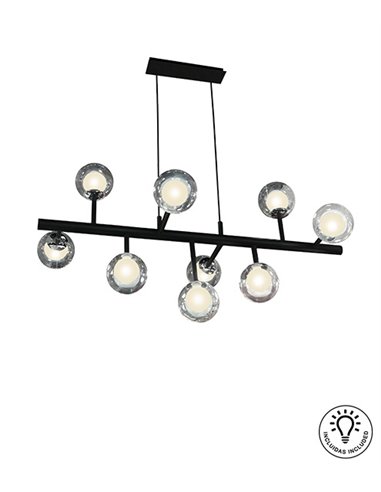 Lámpara colgante Altais – Schuller – Lámpara decorativa negra con 9 tulipas con doble cristal